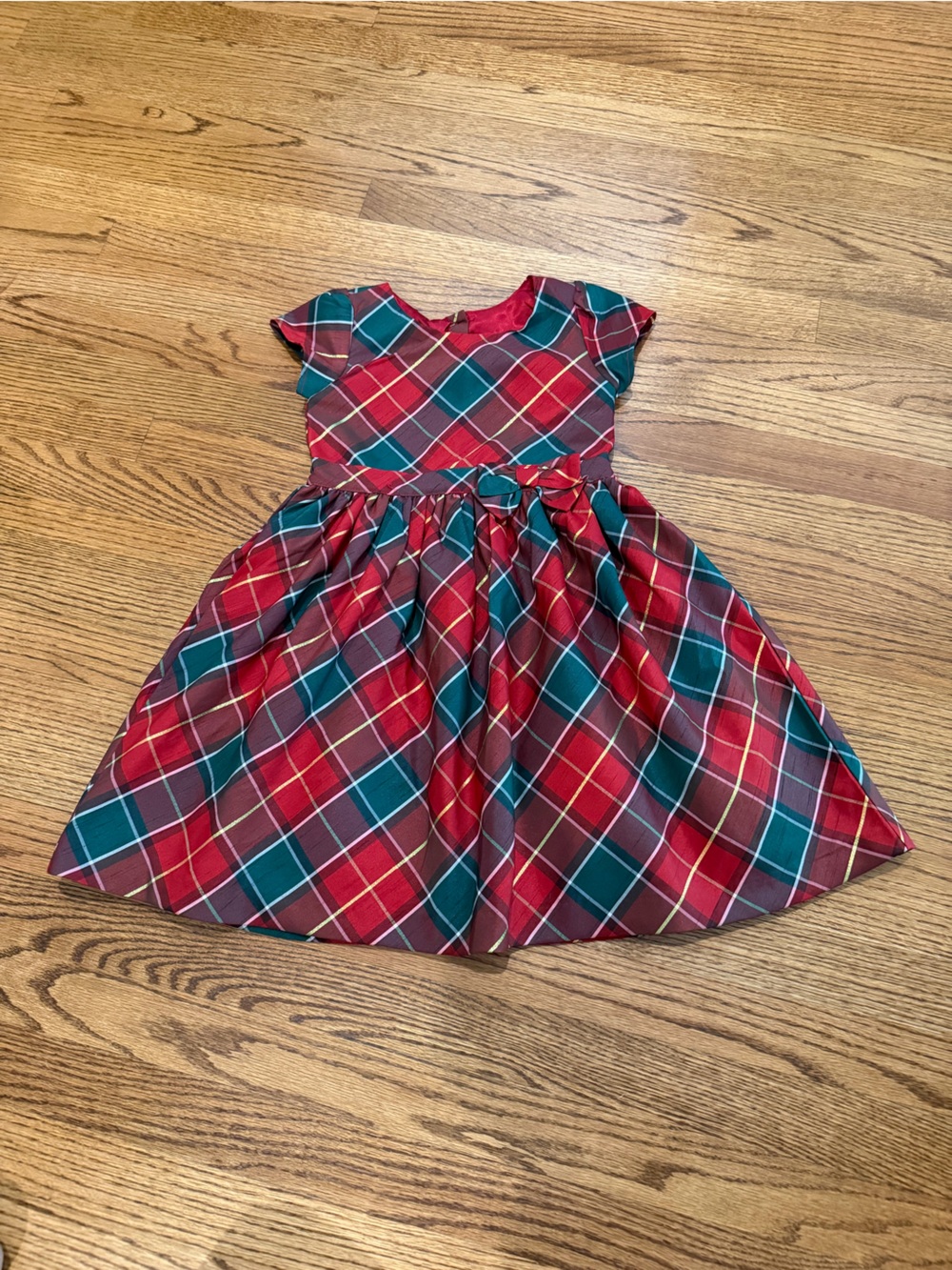 Red & green Plaid Gathered Waist Dress